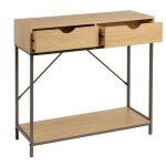 Table console - juanio - longueur 80 cm - 2 tiroirs - panneaux de particules naturel et structure en ...