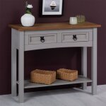 Table console ramon table dappoint rectangulaire en pin massif gris et brun avec 2 tiroirs meuble dentr�e ...