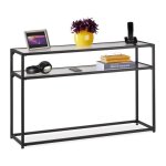 Relaxdays table de console 2 surfaces meuble d?appoint troit couloir & salon mtal verre hlp 70x110x30 ...