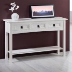Table console rural table dappoint en pin massif blanc avec 3 tiroirs et 1 �tag�re meuble dentr�e en ...