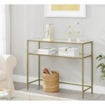 Table console vasagle - dor - 100 x 35 x 80 cm - 2 tagres en verre tremp - cadre en acier