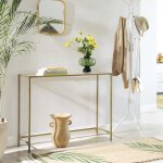 Table console en verre tremp - vasagle - dor - 100 x 35 x 80 cm - pieds rglables