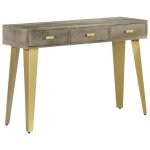 Vidaxl table console bois de manguier gris avec laiton 110x35x76 cm