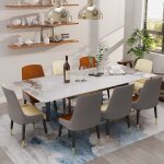 Table cuisine avec rallonge 8 personne table salle à manger extensible marbre blanc 150 - 180cm Table cuisine avec rallonge 8 personne table salle à manger extensible marbre blanc 150 - 180cm