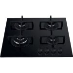 Table de cuisson  gaz 4 feux - whirlpool - goa6423nb1 - noir - avant - gaz - bouton poussoir - ouvert ...