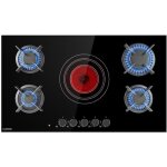 Table de cuisson gaz - klarstein multichef 5 - plaque de cuisson gaz - vitrocramique - 5 zones - noir ...