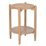 Table dappoint ronde en bois de paulownia et rotin coloris naturel - diam�tre 38 x hauteur 545 cm