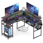 Bureau gaming en forme l - 140x120x75 cm - bureau dordinateur dangle avec rangement - support de moniteur ...