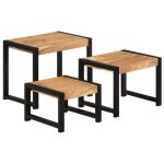 Tables gigognes - mothinessto - acacia massif et bois dh�v�a - 3 pi�ces - vintage - 60 x 41 x 48 cm