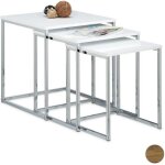 Relaxdays lot de 3 tables gigognes design moderne en mdf et mtal (acier) h x l x p : env. 42 x 40 x ...