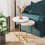 Table gigogne de salon lot de 2 table d?appoint ronde blanche marbre bout de canapé de salon design or ... Table gigogne de salon lot de 2 table d?appoint ronde blanche marbre bout de canapé de salon design or ...