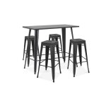 Table haute de jardin et 4 tabourets en mtal noir mat - oviala