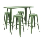 Table haute de jardin et 4 tabourets en m�tal vert cactus - oviala