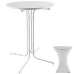 Table haute - tectake - mange - debout eren pliable avec housse de table ronde 90 x 110 cm - blanc Table haute - tectake - mange - debout eren pliable avec housse de table ronde 90 x 110 cm - blanc