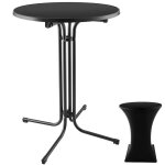 Table haute - tectake - mange - debout eren pliable avec housse de table ronde 90 x 110 cm - noir