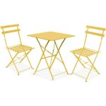 Table de jardin et 2 chaises acier jaune - oviala