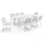 Table de jardin aluminium et pierre 6 chaises et 2 fauteuils blanc - oviala Table de jardin aluminium et pierre 6 chaises et 2 fauteuils blanc - oviala
