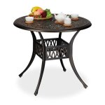 Relaxdays table de jardin avec trou pour parasol look antique fonte daluminium h x d : 75 x 90 cm rond ...