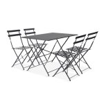Table de jardin bistrot et 4 chaises pliantes en acier gris - oviala