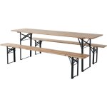 Table de jardin brasserie pliante avec 2 bancs lisbonne - 218 x 595 x 75 cm - marron