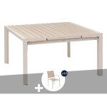 Table de jardin carr�e extensible alu evasion 8 / 10 places beige / lin + 10 fauteuils - hesp�ride