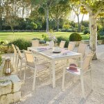 Table de jardin �vasion effet bois lin & argile 8 places lates en aluminium - hesp�ride