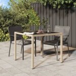 Table de jardin - mothinessto - ly5041 - verre tremp� - r�sine tress�e - beige et noir