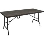 Table pliante imitation bois 180 x 75 x 72 cm 8 places table ext�rieur poly�thyl�ne 175 kg max poign�e ...