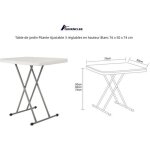 Quiienclee table de jardin pliante ajustable 3 r�glables en hauteur blanc 76 x 50 x 74 cm