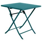 Table de jardin pliante carr�e greensboro bleu canard 2 places en acier trait� �poxy - hesp�ride