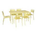 Table de jardin pliante m�tal + 6 assises. amelia. jaune. 141. 2 x 80 x 72. 5cm