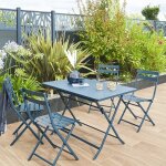 Table de jardin pliante rectangulaire greensboro p�trole 4 places en acier trait� �poxy - hesp�ride