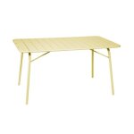 Table de jardin pliante m�tal 6 places. jaune. amelia. 140x80cm. traitement antirouille. lattes et bords ...