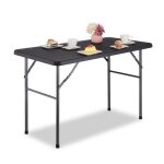 Relaxdays table de jardin aspect bois rectangulaire plastique et mtal pliable h x l x p: 74 x 118 x ...