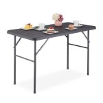 Relaxdays table de jardin aspect bois rectangulaire plastique et mtal pliable h x l x p: 74 x 118 x ...