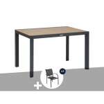 Table de jardin rectangulaire alu evasion 4 places effet bois + 4 fauteuils piazza - hesp�ride