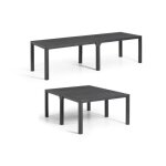 Table de jardin - rectangulaire - coloris : gris graphite - en r�sine - modulable 3 en 1 - julie double ...