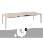Table de jardin rectangulaire extensible alu evasion 8 / 10 places lin et argile + 10 fauteuils piazza ...