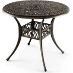Table de jardin ronde - goplus - d. 90x74cm - plateau en aluminium - trou de parasol 50mm - charge 90kg ...