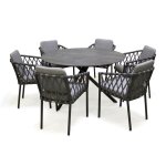 Table de jardin ronde pilat - tb129 et 6 fauteuils pilat - ft empilables