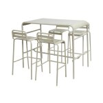 Table haute de jardin acier + 4 assises amelia beige. 4 chaises hautes en acier. 120 x 70cm x 95cm