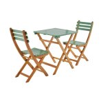 Table de jardin pliante bois dacacia + 2 assises vert de gris hilora . table carr�e