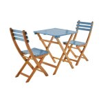 Table de jardin pliante bois dacacia + 2 assises bleu hilora . table carr�e