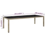 Table de jardin - vidaxl - beige - 250x100x75 cm - verre tremp� - r�sine tress�e