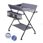 Table  langer pliable pour bb avec roulettes sac de rangement - hauteur rglable - gris