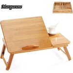 Table de lit pliable en bambou - marqueune - pc ordinateur portable tablette inclinable - 50 x 30 x 30 ...