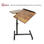 Table de lit portable � roulettes - huole - marron - hauteur 90cm - bureau dordinateur inclus