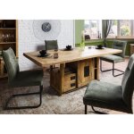 Table � manger 200x100 en bois de manguier laqu� marron railway n� 398