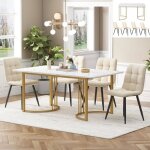Table � manger - ensemble cuisine - 4 chaises en velours - beige - design contemporain