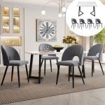 Table  manger ensemble moderne - 4 chaises - velours gris - pieds noirs